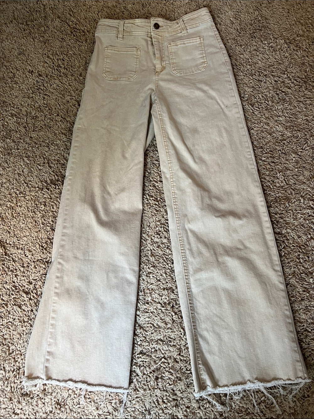Oat New York Beige Wide-Leg Jeans with Raw Hem